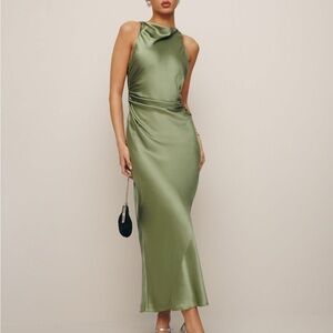Reformation Casette Silk Dress (green/artichoke)